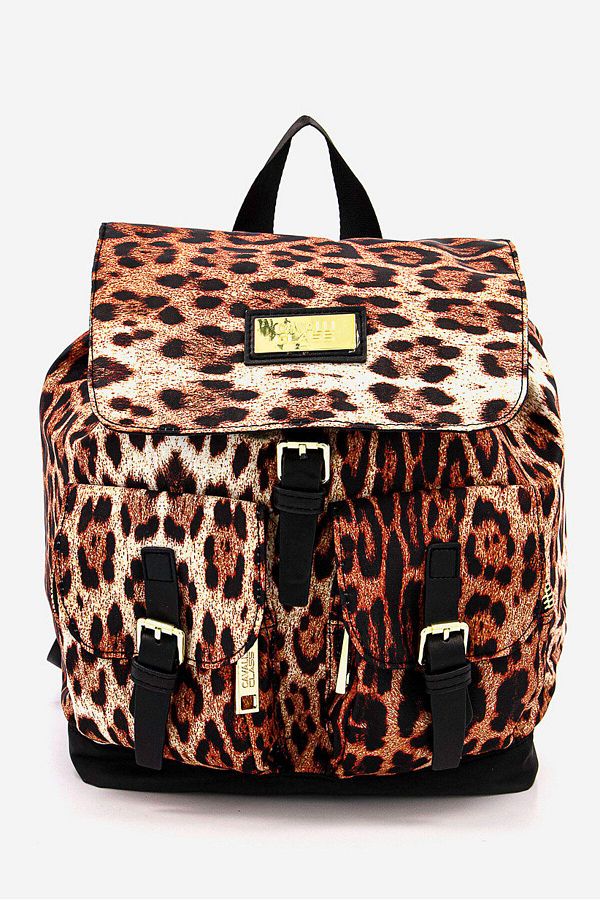Cavalli Class Women Fashion Travel Backpack 28 H x 25 L x 14 W cm Black and Brown Trendyol