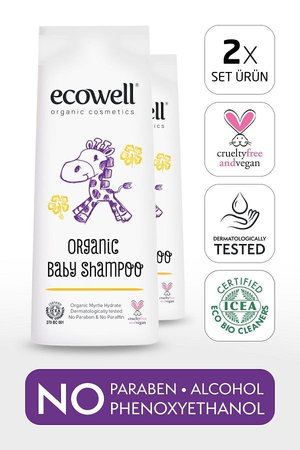 Ecowell-مجموعة شامبو للشعر والجسم للأطفال، عضوي ونباتي معتمد، مضاد طبيعي خالي من البارابين 2 × 300 مل 1