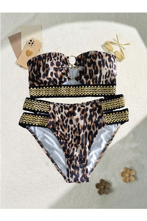 Leopard print strapless bikini clearance