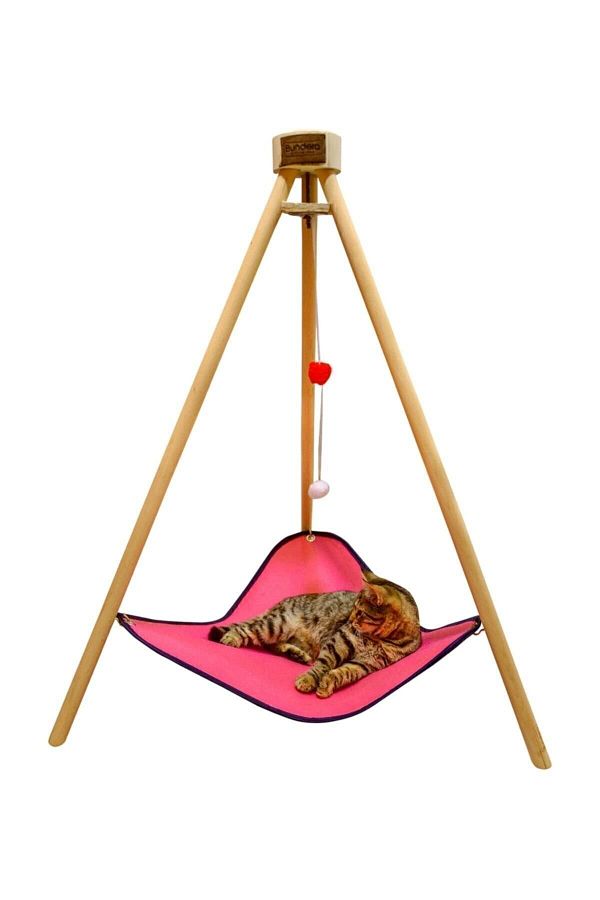 Bundeba-Pyramid Cat Bed Hammock House Wooden Tripod Pet Hammock Swing Dog Bed Cat Scratching 1