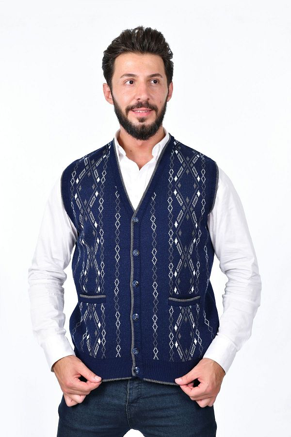 Kamal Men s Steel Knitted Buttoned Diamond Pattern Pilling Free Knitwear Winter Dad Sweater Vest Trendyol