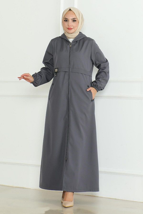Modamihram-Grauer Crest-Trenchcoat mit Reißverschluss 19217 1