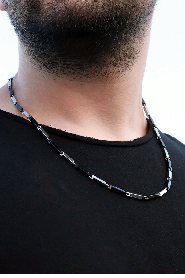 Mens black necklace and bracelet set best sale