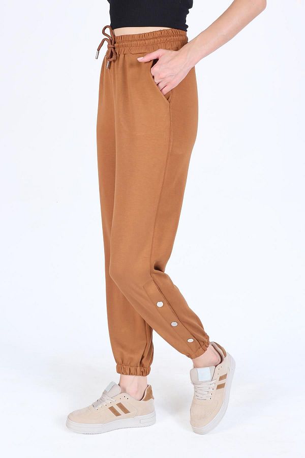 Rays-4281A Model Tan Colored Sweatpants with Snap Fastener 1