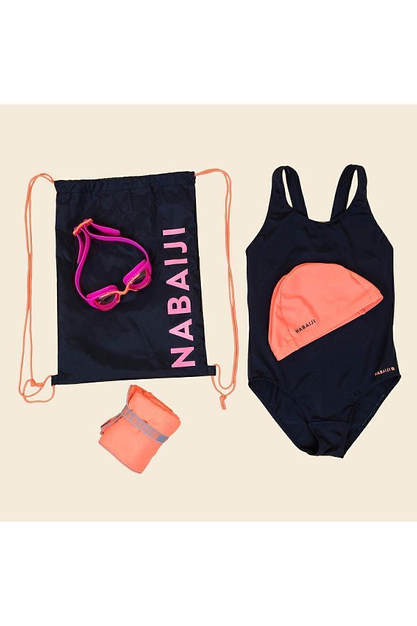 Decathlon-طقم سباحة للأطفال من Nabaiji - 100 ملابس سباحة / نظارات سباحة / قبعة / منشفة / حقيبة 1