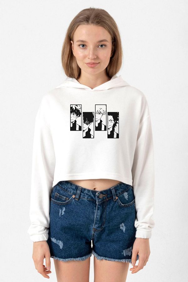 Tshirthane My Hero Academia Anime Class 1A Boys Ecru Women s Crop Hoodie Trendyol