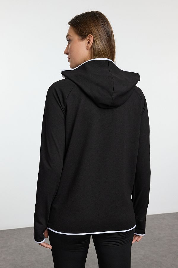 Trendyol Collection Black and White Knitted Sports Sweatshirt with Finger Holes Twoaw21Sw0095 Trendyol