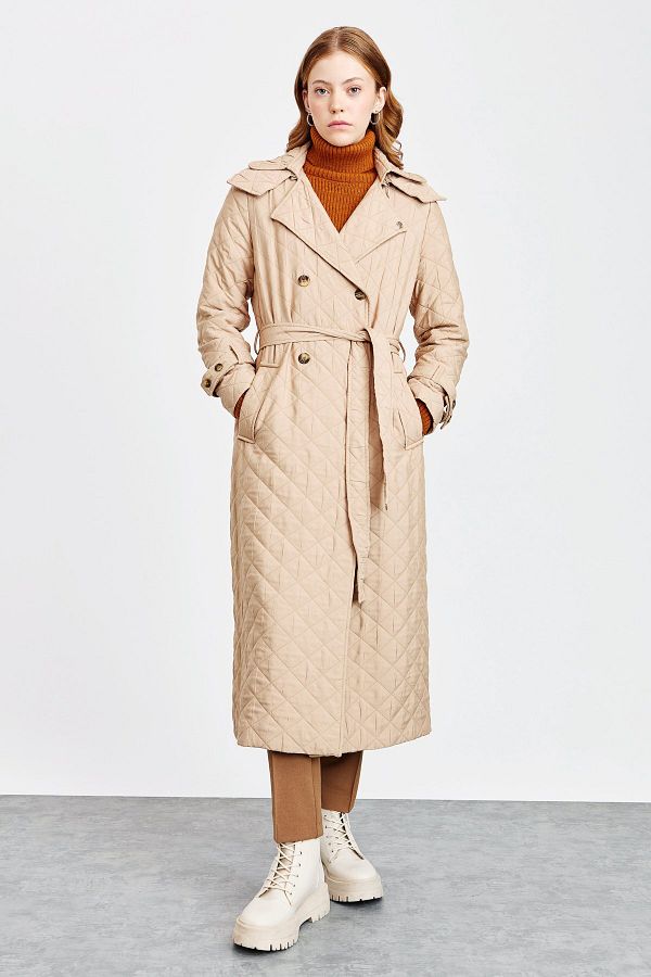 Nihan Thin Quilted Trench Coat Camel Trendyol