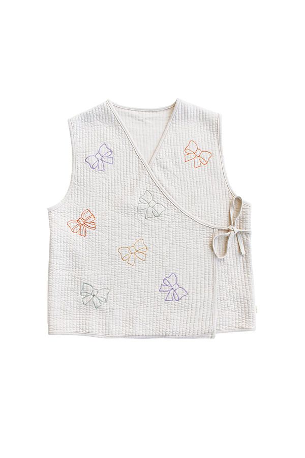 Miela Kids-Beige Colored Adult Vest - Bow Embroidered 1