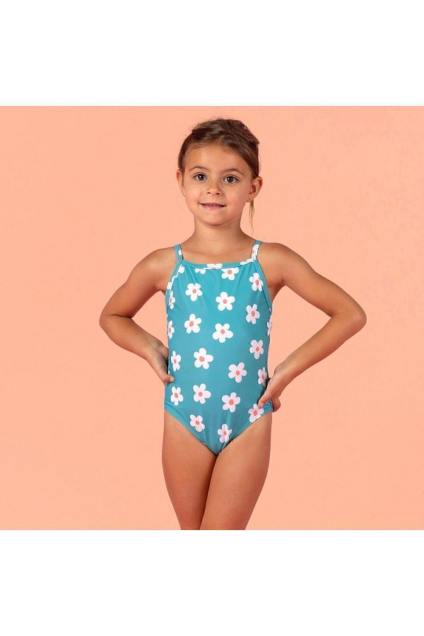 Decathlon Blue Floral Printed Baby Swimsuit Trendyol