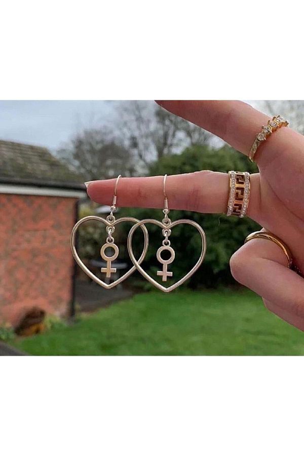bohemian takı tasarim-Women's Venus Symbol Heart Earrings Antique Silver Plated 1