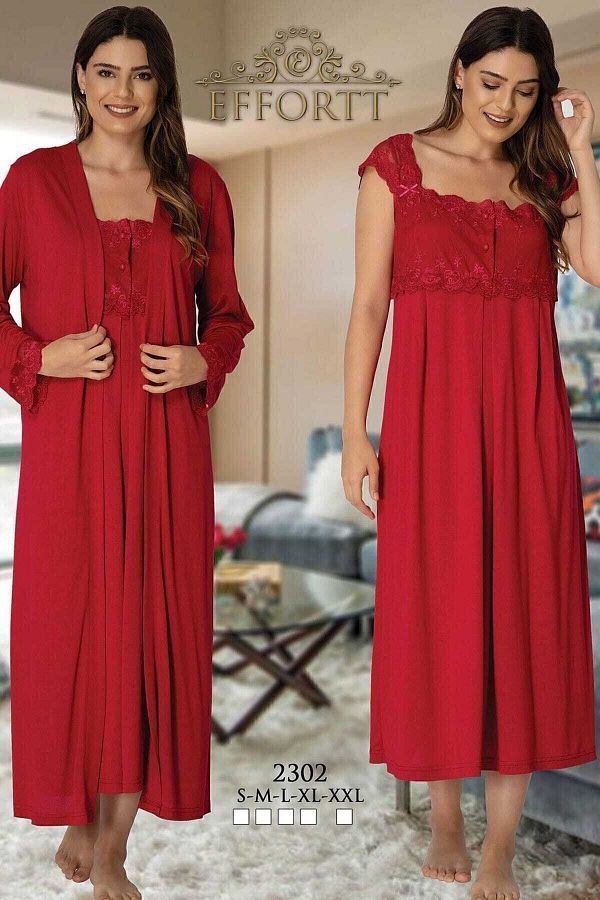 Effort Pijama-Pajamas Maternity Efortt Maternity Nightgown Dressing Gown Set Red 1