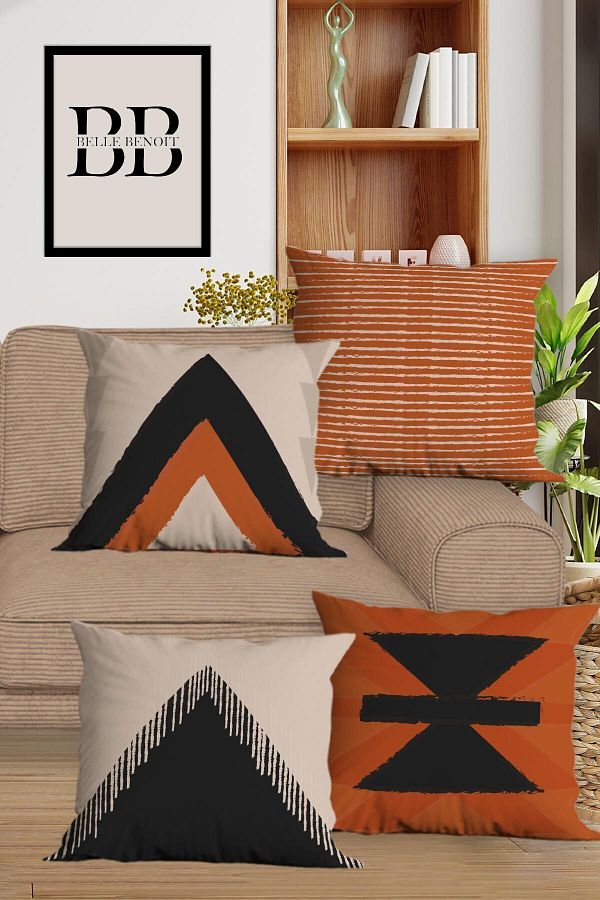 Belle Benoit-Set of 4 Double-Sided Digital Printed Black Cream Bohemian Pillowcase Throw Pillow Set – Zippered, 43X43 cm 1