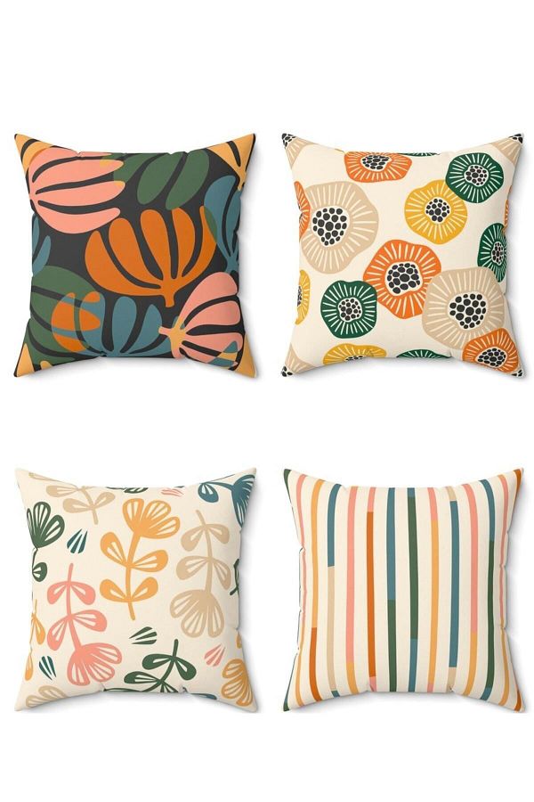 FUS BLUE-Modern Floral Patterned Decorative Set of 4 Throw Pillows and Pillowcases 1