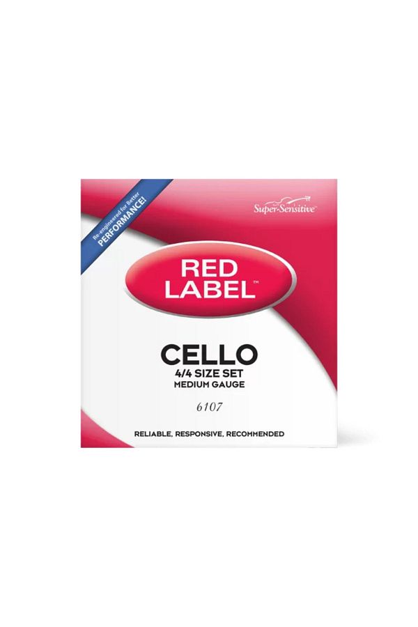 Daddario-6107 Medium Tension Cello String Set - Red Label, 4/4 1