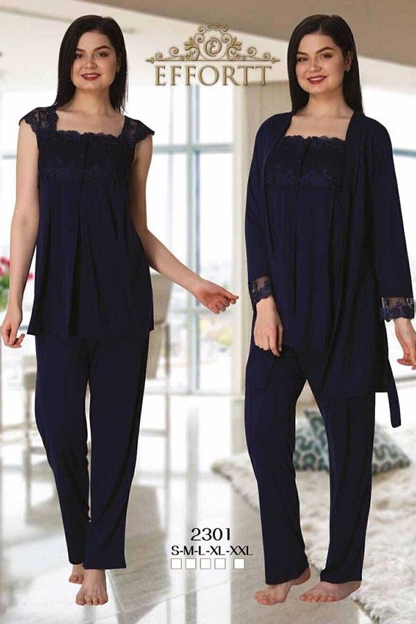 Effort Pijama-طقم بيجامة للحوامل من 3 قطع باللون الأزرق الداكن 1