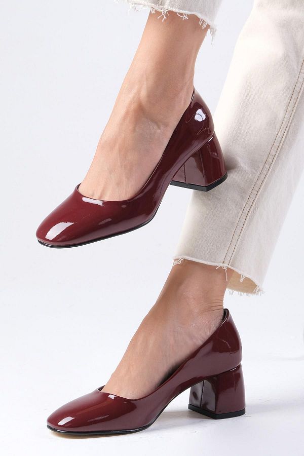 Burgundy round toe heels deals