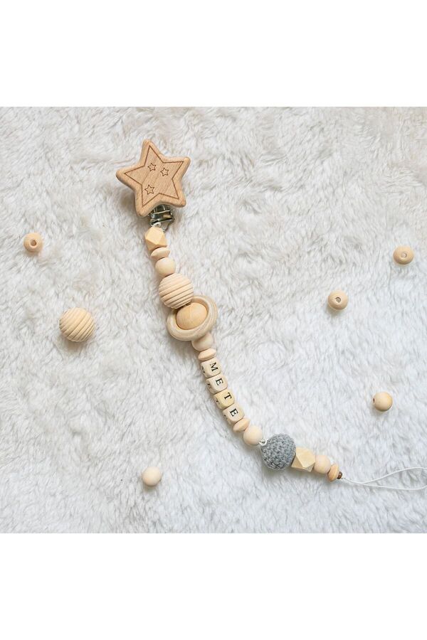 Genel Markalar Doğal Ahşap Emzik Zinciri - Emzik Askısı Ahşap Emzik Zinciri Emzik Tutucu