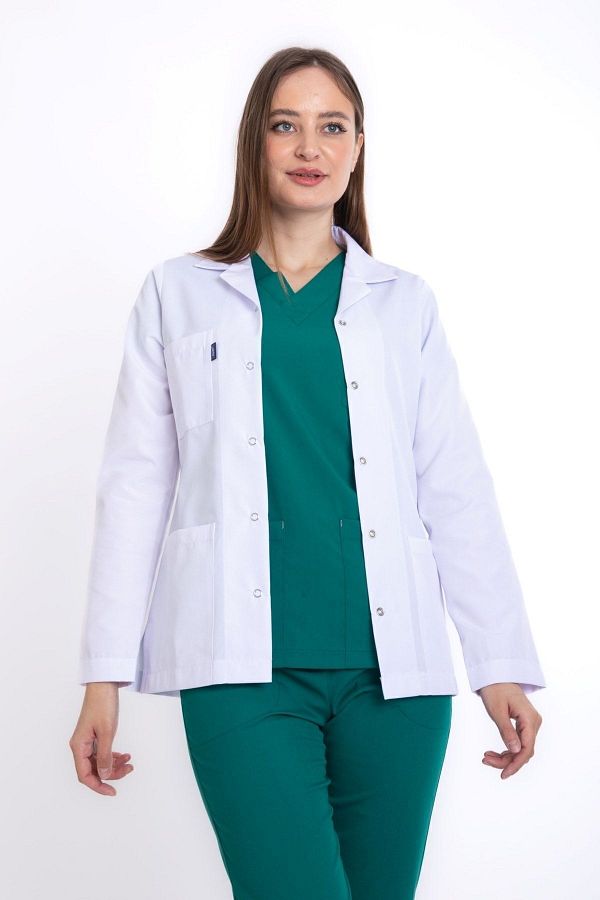 Uçak Medikal-White Coat Length, Long Sleeve, Classic Collar, Doctor's Apron 1