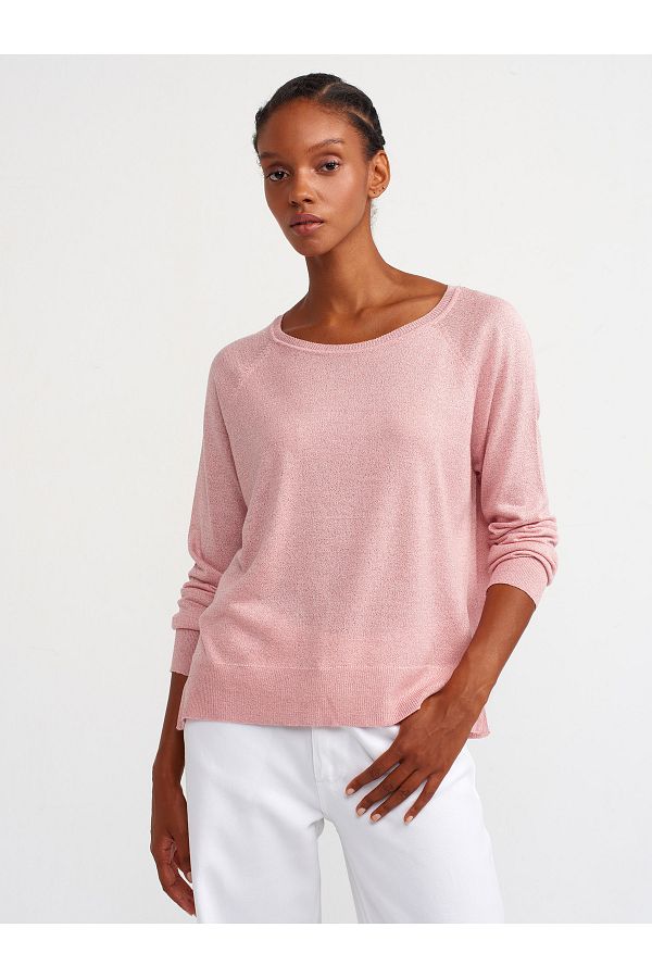 Dilvin 10557 Pink Crew Neck Glitter Thin Knitwear Sweater Trendyol