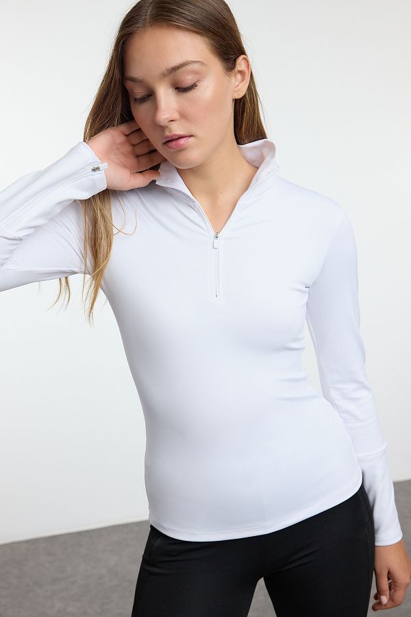 Trendyol Collection-Zimní bílá pletená sportovní mikina – extra teplá, na zip Thmaw25Sw00004 1