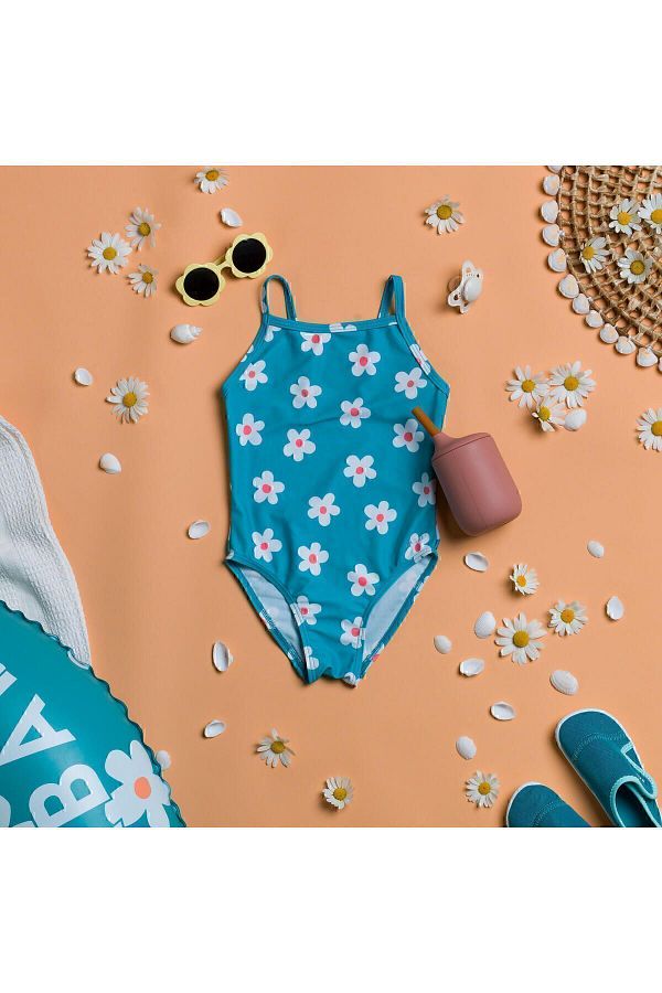Decathlon Blue Floral Printed Baby Swimsuit Trendyol