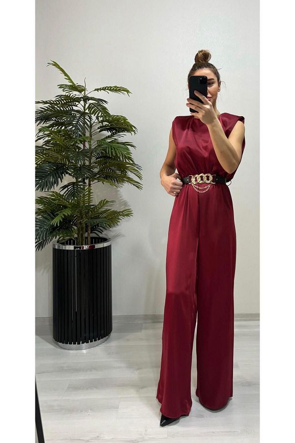 Burgundy satin jumpsuit discount