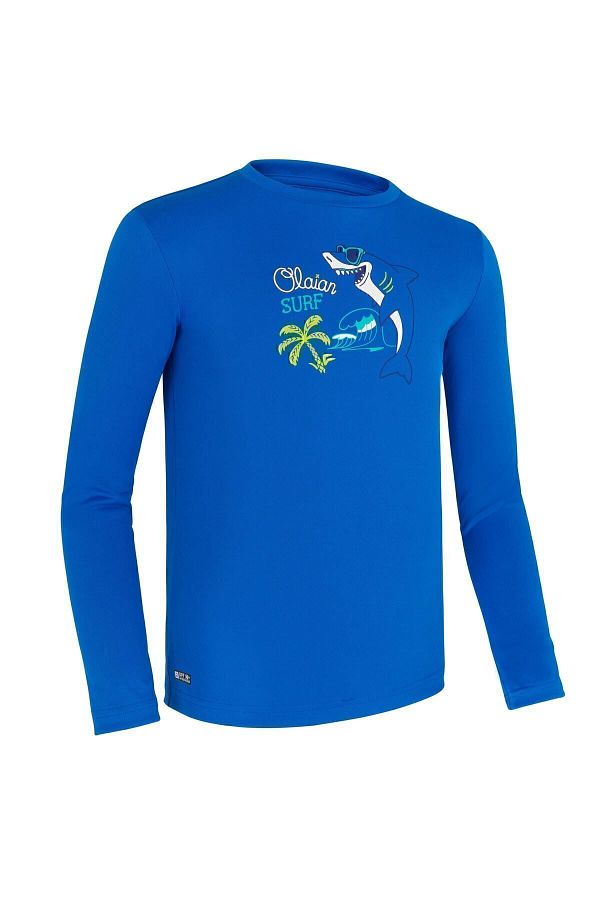 Decathlon Olaian Children s Long Sleeve Surfing T Shirt UV Protection Blue Printed 100 Trendyol