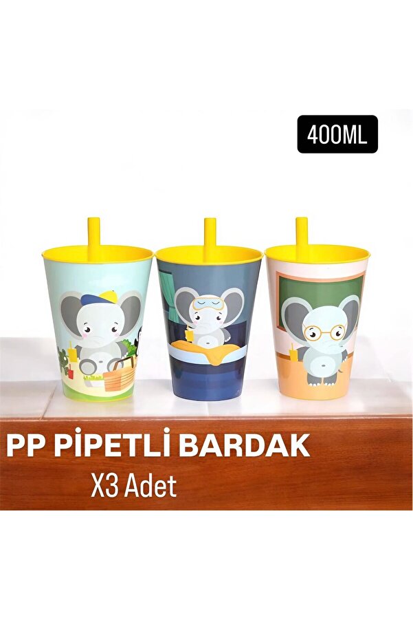 Metler Pipetli Bardak 400 ml / Bebek Bardak / Çocuk Bardak 3 Adet