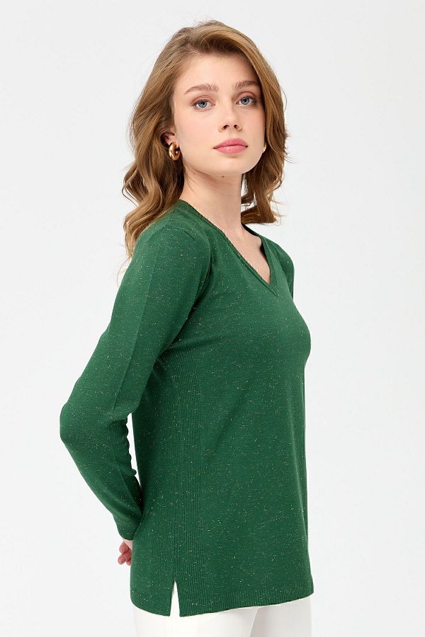 Desen Triko Women s V Neck Buttoned Sleeves Glitter Blouse O.Head Trendyol