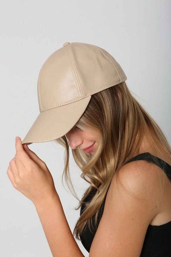 Beige leather baseball cap shop