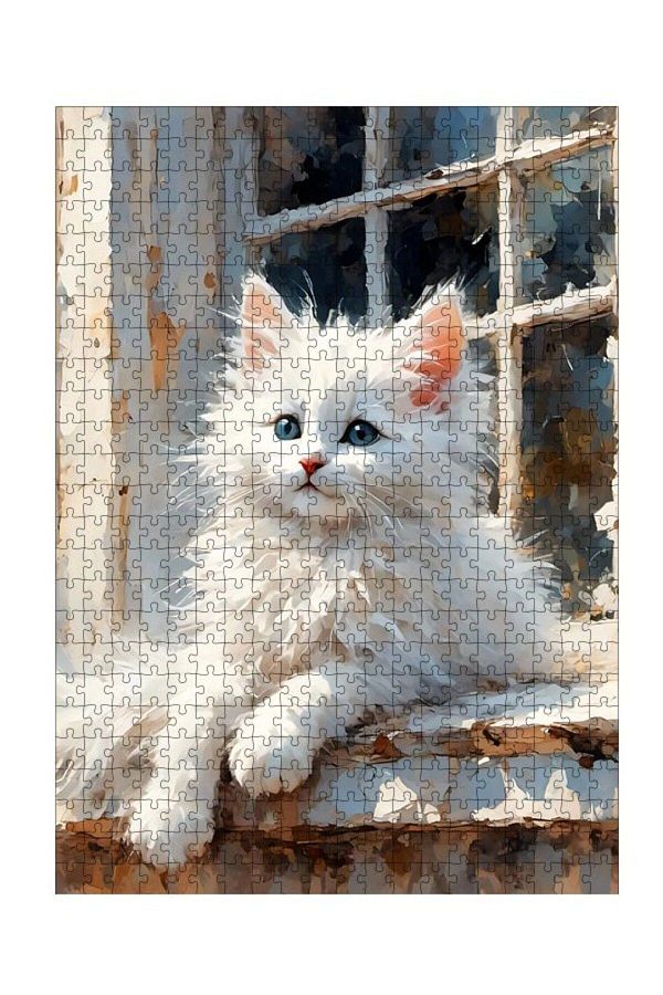 karizmart 500 Piece White Cat Puzzle Wooden MDF Puzzle Cute 50 70 Cm Trendyol