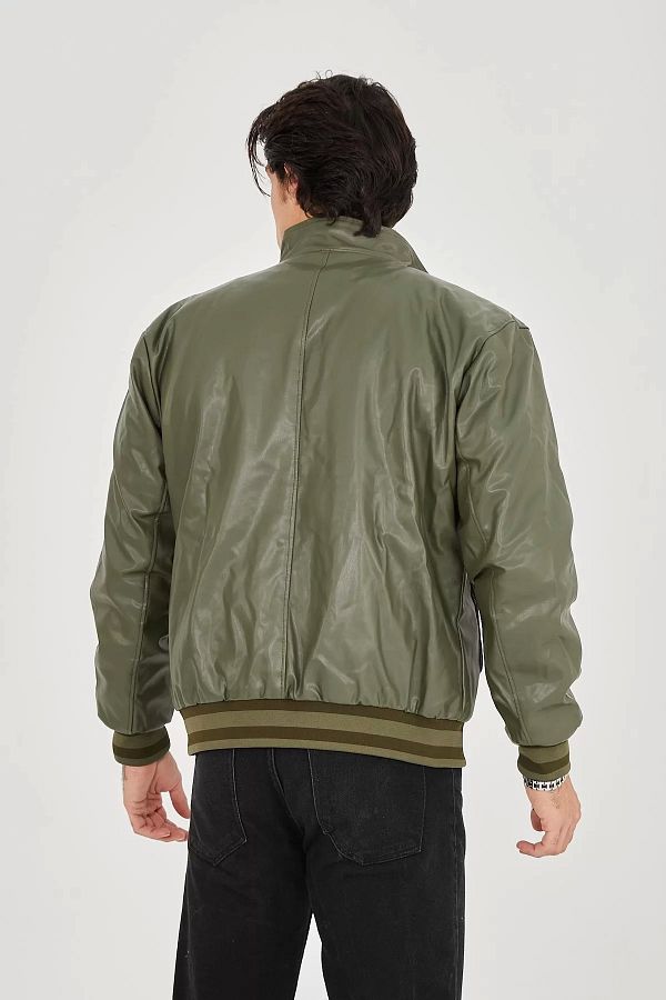 LUSH OWEAR Dark Green Men s Faux Leather Jacket Zippered and Lined Trendyol