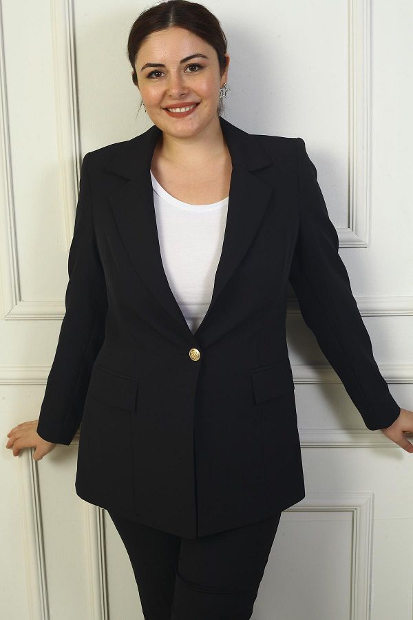 By Saygı-Large Size Single Metal Button Double Jacket - Lined 1