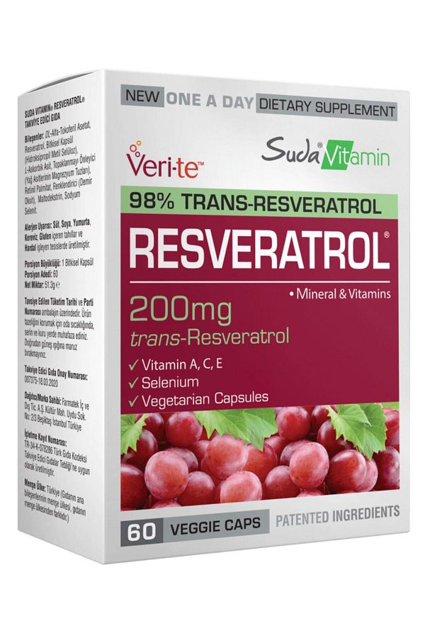 Suda Vitamin-ريسفيراترول 60 كبسولة - تأثير مضاد للأكسدة وفيتامين (A، C، E) سيلينيوم معدني 1