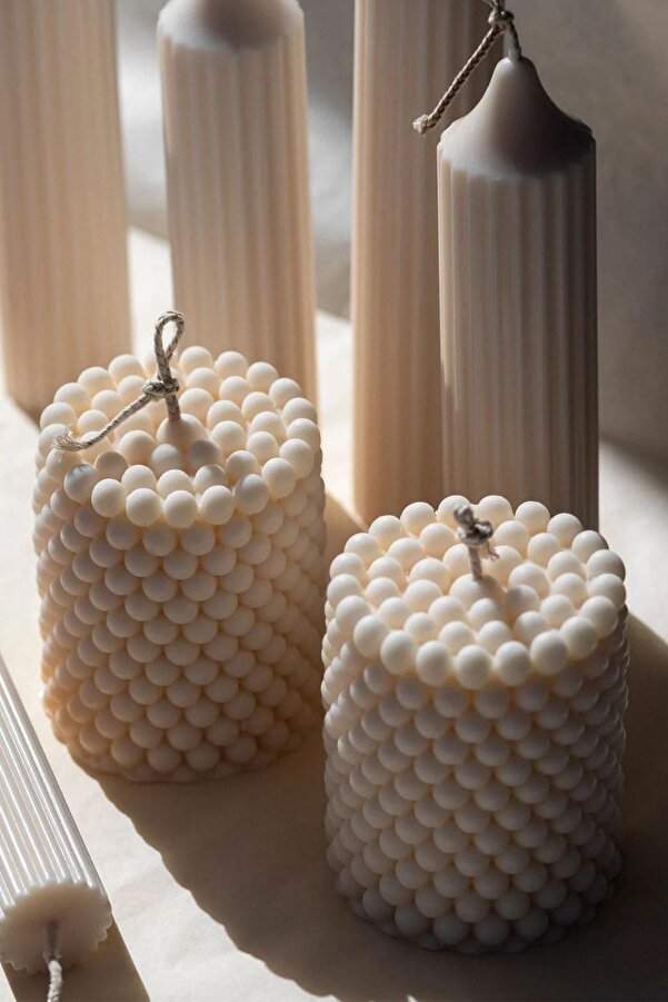 Ant&Bee 2 Adet Bubble Silindir Mum Krem Pudra Kokulu Pearl Candle Soya Wax Vegan Mum