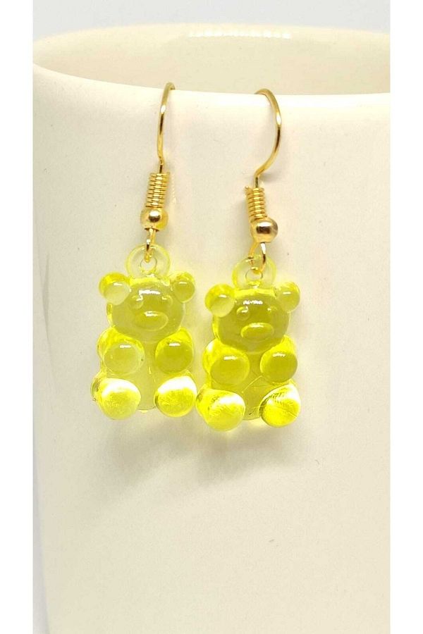 TUNA TAKI AKSESUAR Jelibon Teddy Bear Earrings Yellow Hooked Model Youth Jewelry Children s Jewelry