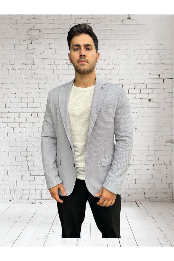 Luisero Vad Light Gray Honeycomb Textured Men s Blazer Sports Jacket Trendyol