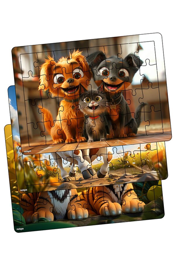 kutuTR Çocuklar Için Eğitici Ve Öğretici Ahşap 32 Parça Renkli Puzzle 3lü Set 322