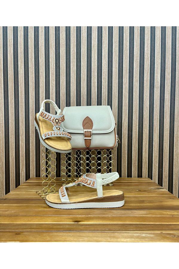 Cream sandals and bag cheap