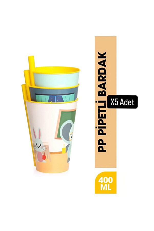 Metler PP Pipetli Bardak 400 ml / Bebek Bardak / Çocuk Bardak 5 Adet