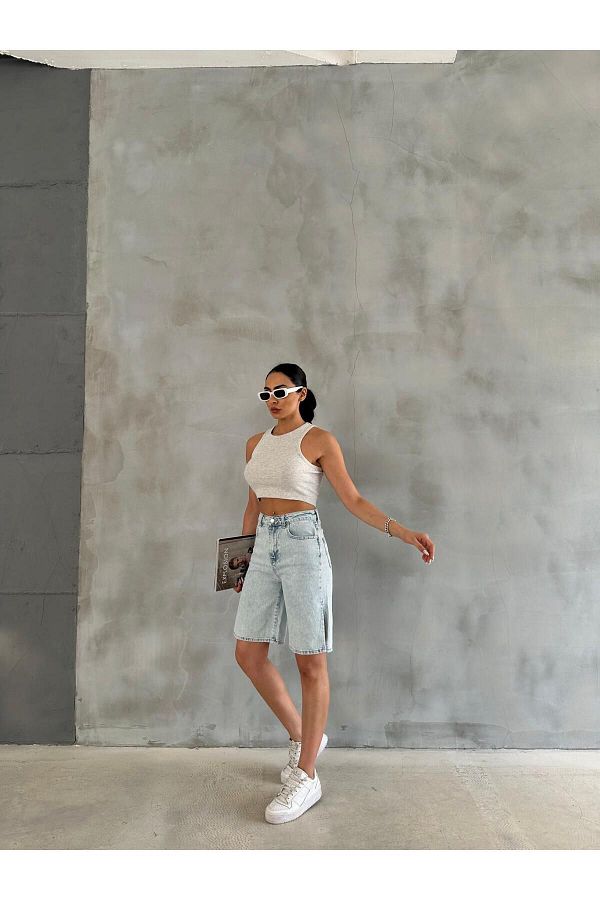 Zeo Basic-Jeans Shorts with Slit Detail on the Sides 1