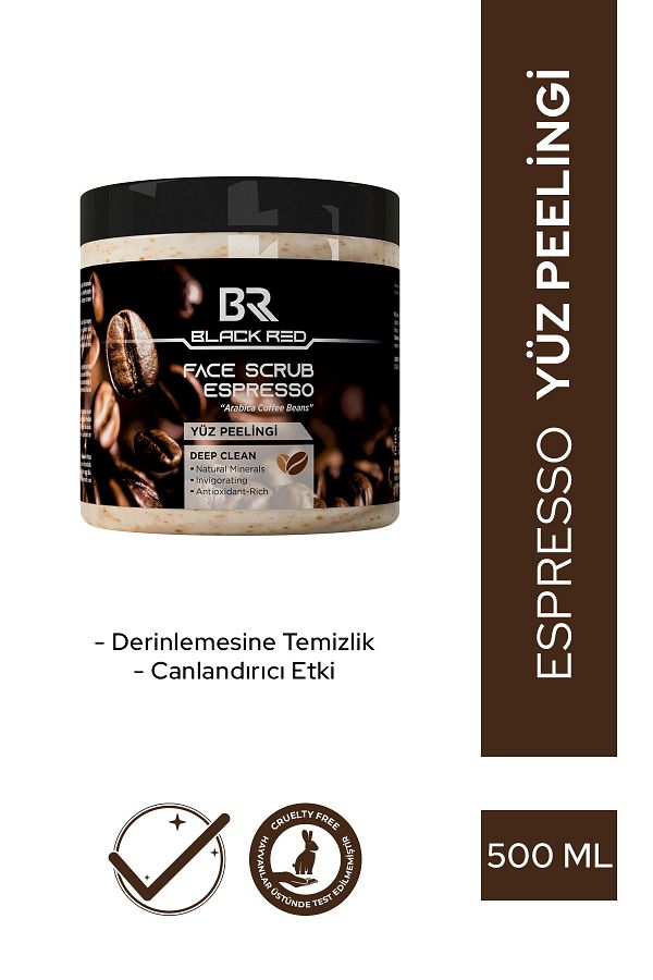 Black Red-500 ml Facial Scrub with Espresso and Caffeine - Antioxidant Effect and Facial Scrub 1