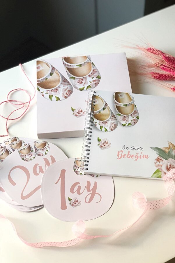 bi tutam mutluluk Kız Bebek Kutulu Anı Ajandası ve Aylık Çekim Kartları - BAS100