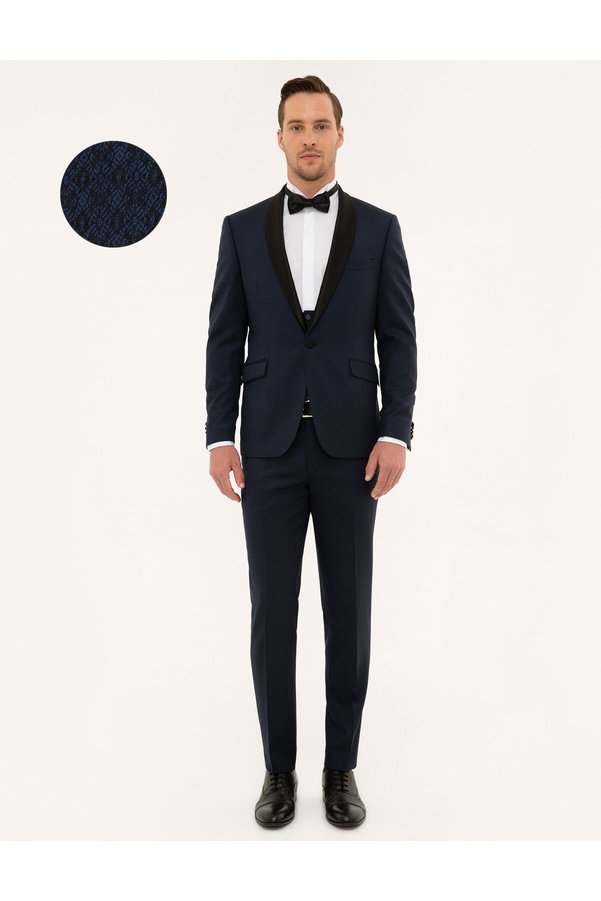 Pierre Cardin Navy Blue Vest Extra Slim Fit Groom's Tuxedo 50208535-Vr033