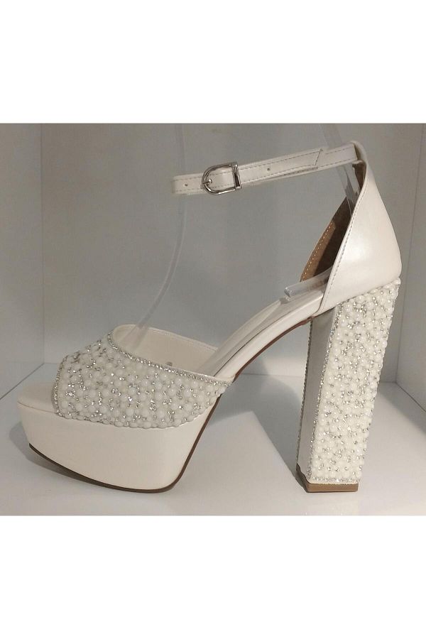Guja-23y807 Women's Bride Flat Band Platform Heeled Jewelled Evening Dress Bridal Shoes 1