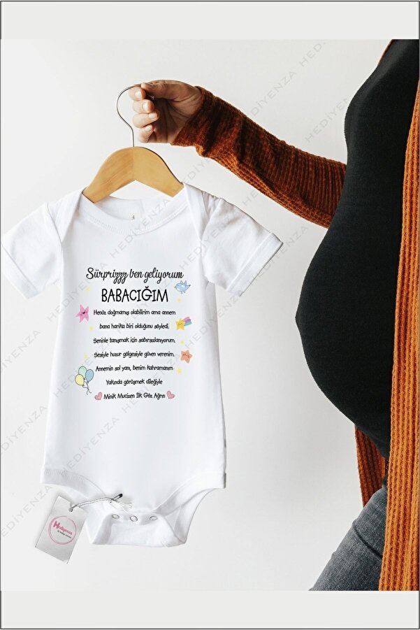 Hediyenza Sürpriz Babacığım Ben Geliyorum Baskılı Bebek Zıbın