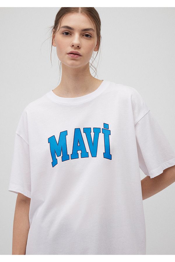 Mavi-Logo Printed White T-Shirt Oversize / Wide Cut 1600843-70000 1