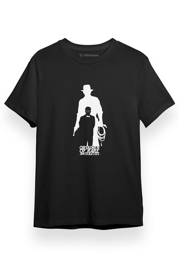 Tshirthane-Indiana Jones Obtainer Of Rare Antiquities Black Short sleeve Men's T-shirt 1