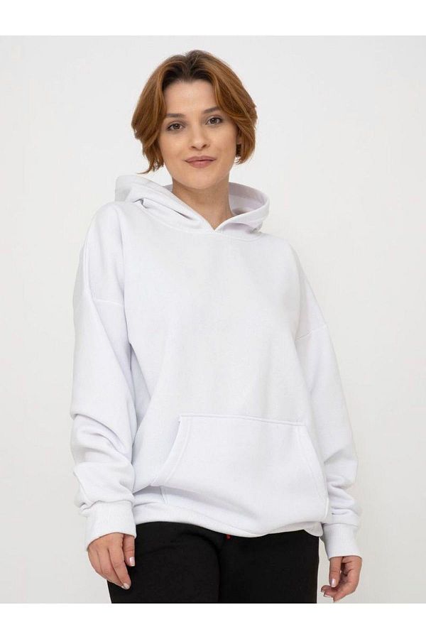 DWN WEAR 3 Thread White Cotton Hooded Sweatshirt Hoodie Trendyol